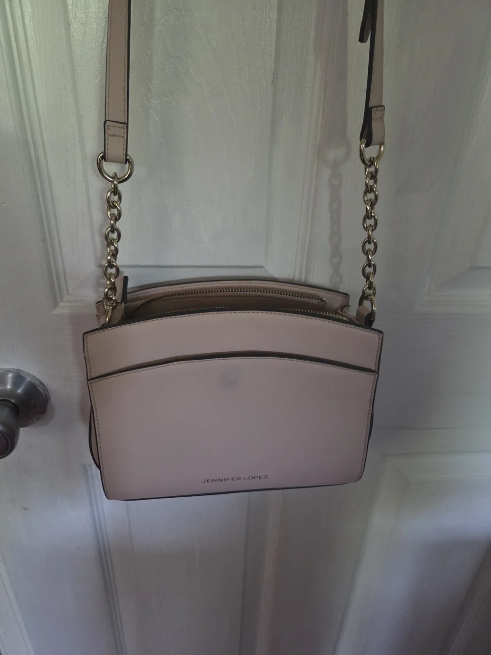 Jennifer Lopez Blush Pink Studded Crossbody Bag with Gold Chain